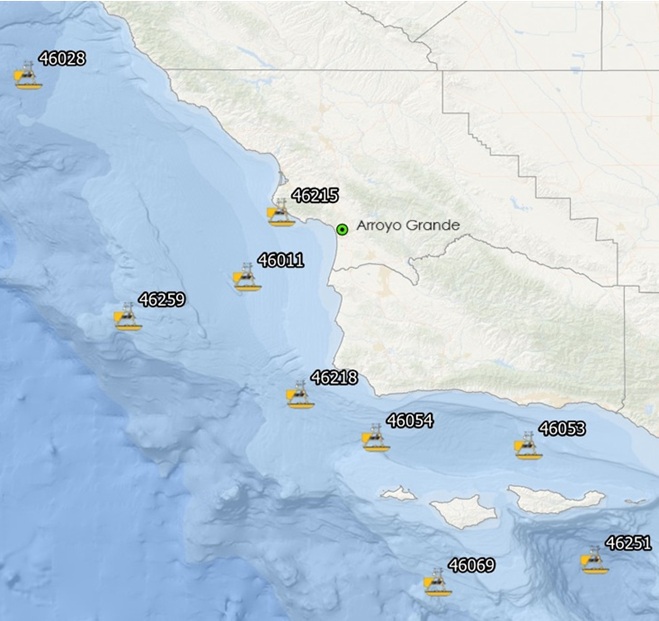 Mesomap of nearby weather buoys